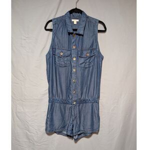 True Religion Women's Blue Sleeveless Chambray Denim Tencel Romper Size Small